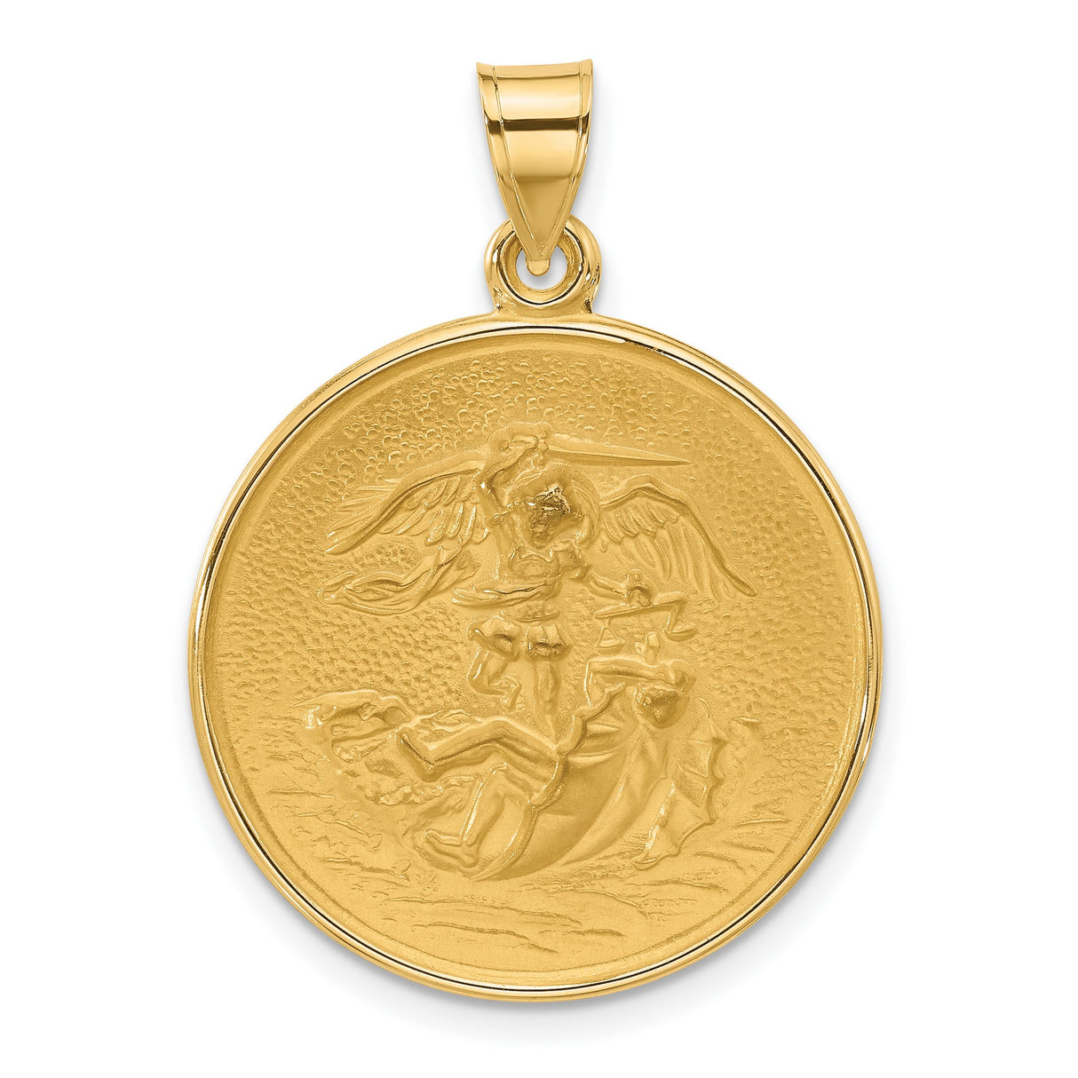 14k Yellow Gold Saint Michael Pendant, Archangel Medallion Defeating Dragon, Religious Jewelry