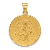 14k Yellow Gold Saint Michael Pendant, Archangel Medallion Defeating Dragon, Religious Jewelry