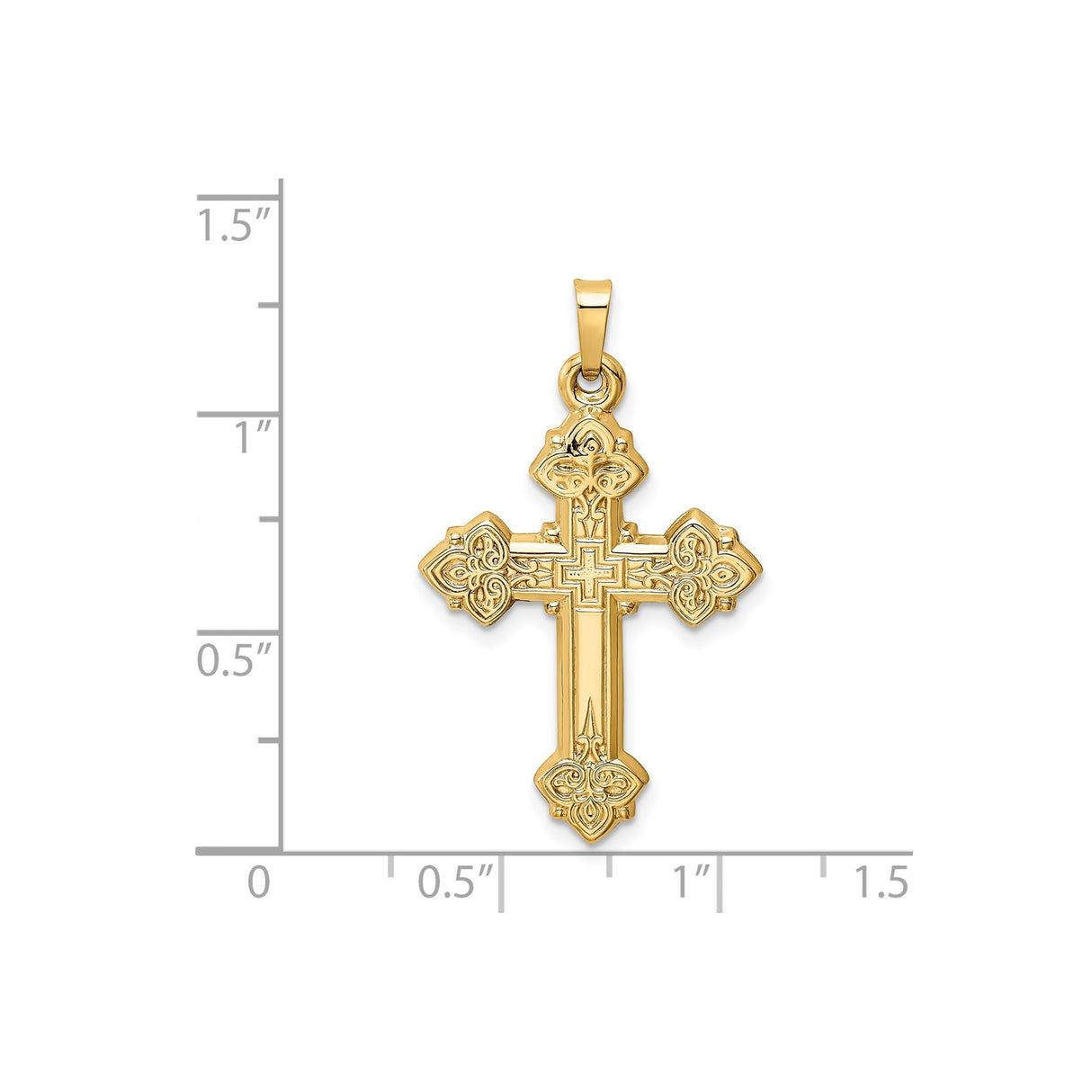 14k Yellow Gold Orthodox Cross Pendant with Scrollwork and Layered Design
