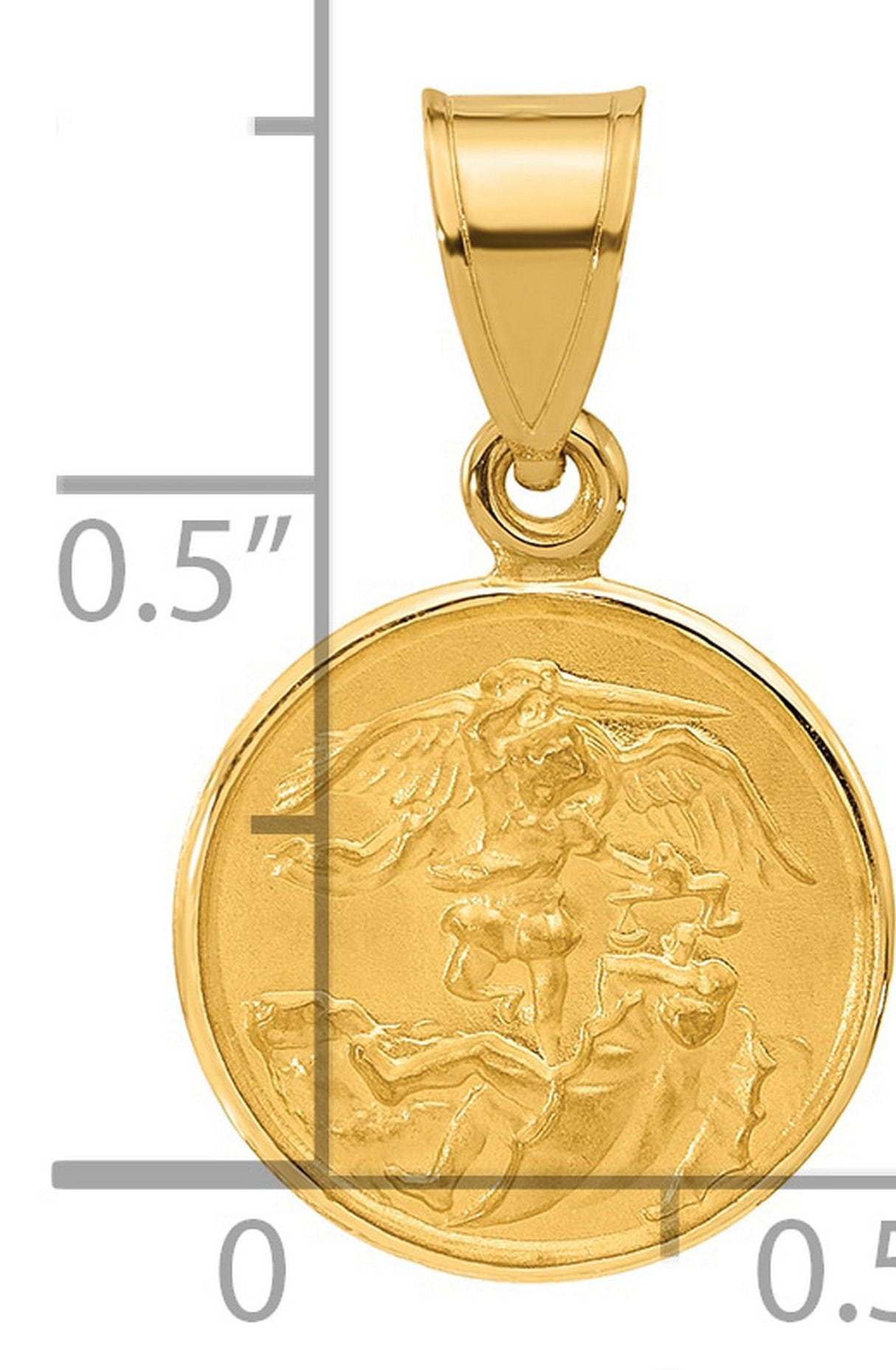 14k Yellow Gold Saint Michael Pendant with Embossed Archangel Design
