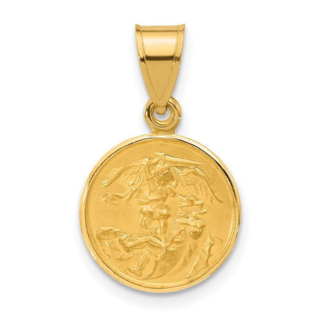 14k Yellow Gold Saint Michael Pendant with Embossed Archangel Design