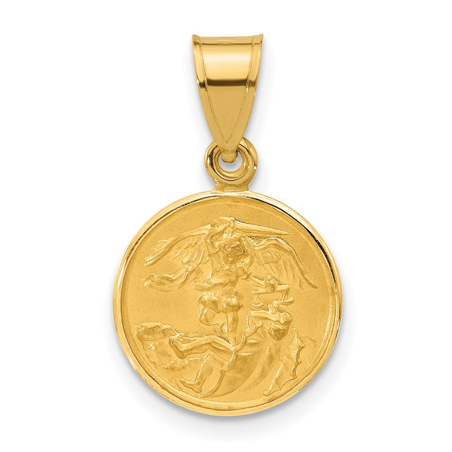 14k Yellow Gold Saint Michael Pendant with Embossed Archangel Design