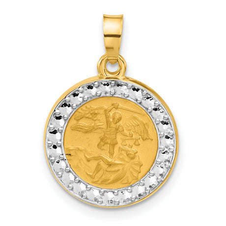 14k Multi-Tone Gold Archangel Michael Pendant, Christian Religious Medal for Men or Women