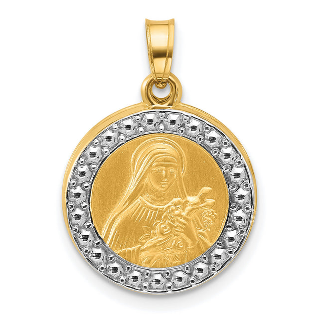 Hollow Saint Theresa Charm Pendant in Real 14k Multi-Tone Gold