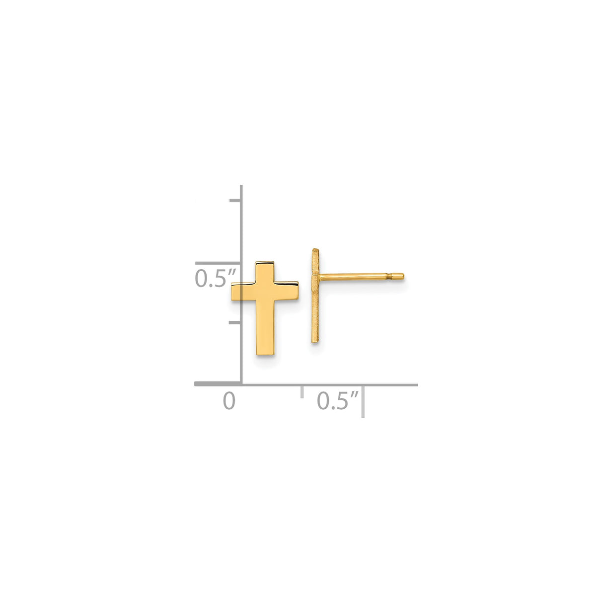 14k Yellow Gold Cross Stud Earrings, Polished Christian Symbol for Women