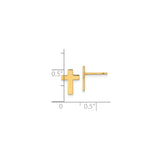 14k Yellow Gold Cross Stud Earrings, Polished Christian Symbol for Women