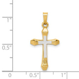 Hollow Latin Cross Charm Pendant in Real 14k Multi-Tone Gold