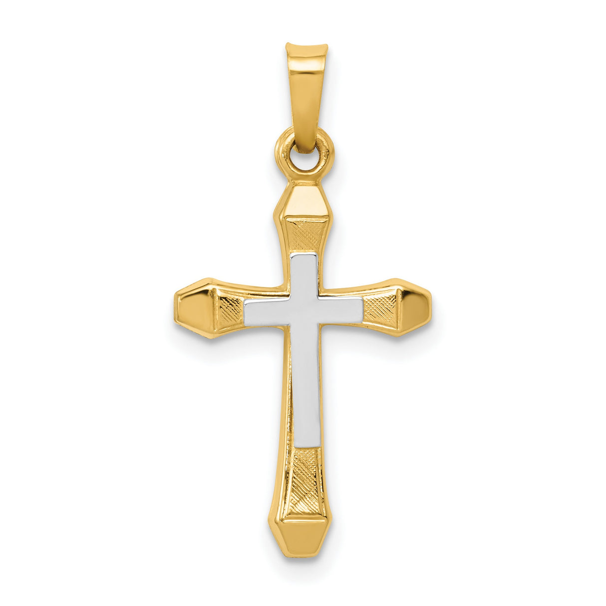 Hollow Latin Cross Charm Pendant in Real 14k Multi-Tone Gold