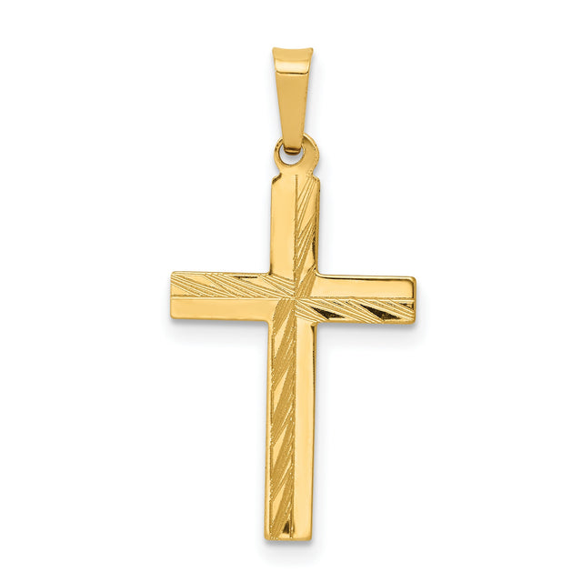 Hollow Diamond-Cut Latin Cross Charm Pendant in Real 14k Yellow Gold