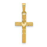 Hollow Latin Cross Charm Pendant in Real 14k Yellow Gold