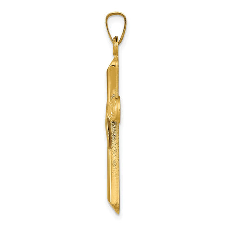 14k Two-Tone Gold Cross Pendant with Polished Log-Style Design and White Gold Ribbon Accent