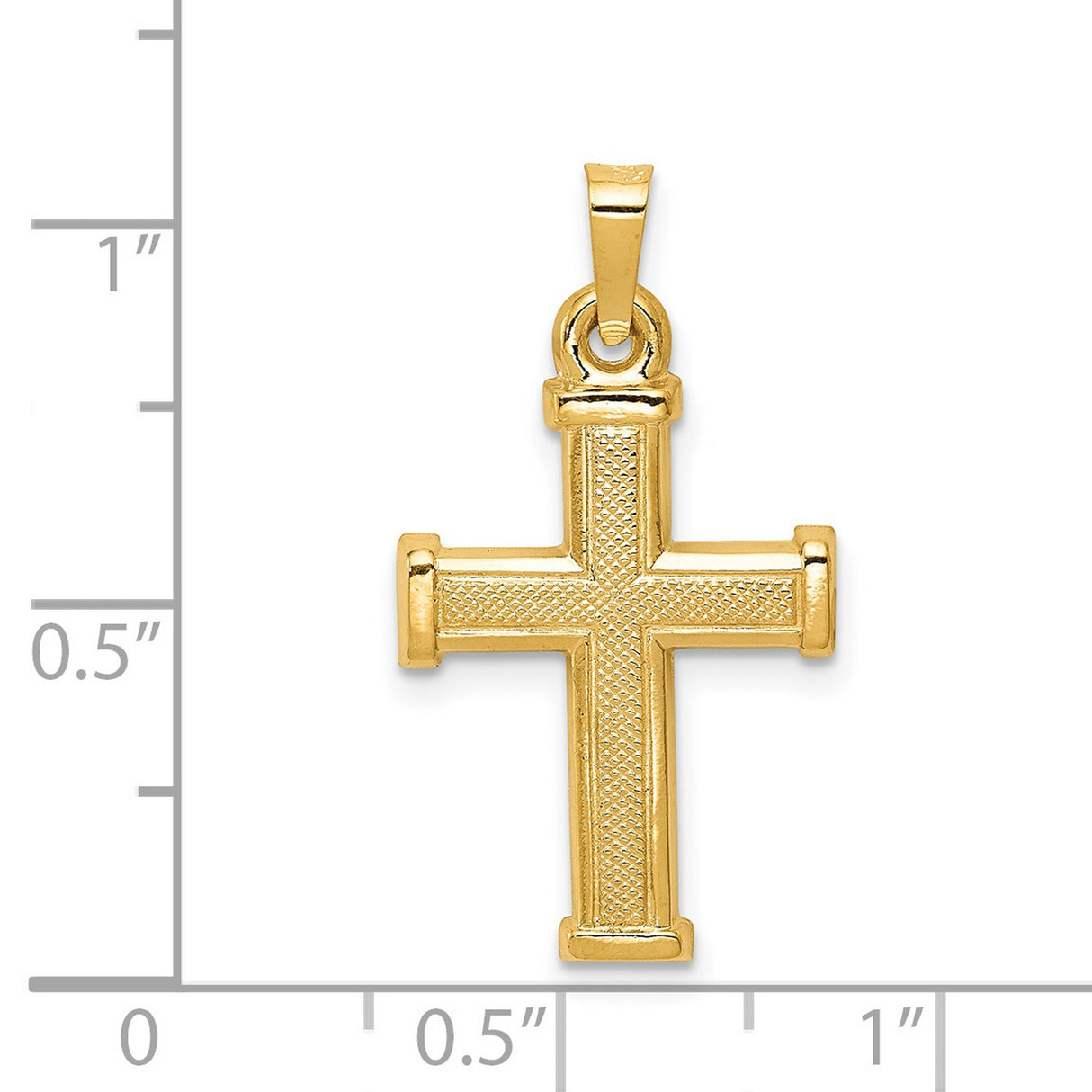 Hollow Textured Latin Cross With Capped Ends Charm Pendant in Real 14k Yellow Gold