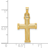 Hollow Textured Latin Cross With Capped Ends Charm Pendant in Real 14k Yellow Gold