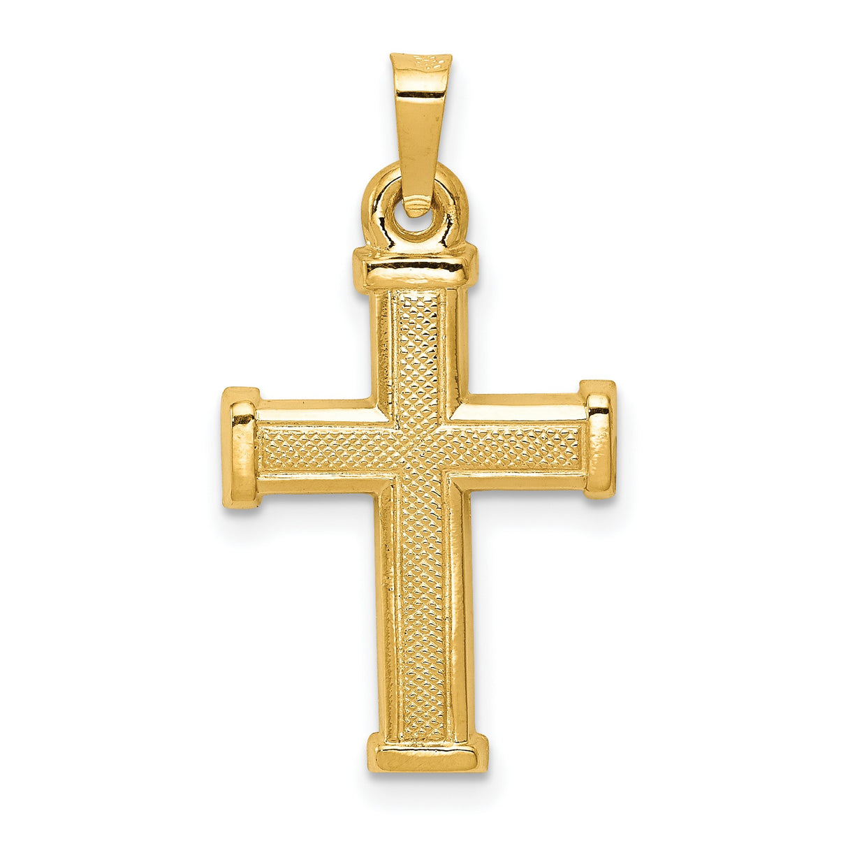 Hollow Textured Latin Cross With Capped Ends Charm Pendant in Real 14k Yellow Gold