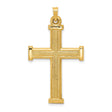 14k Yellow Gold Cross Pendant with Textured Design and Beveled Edges for Men