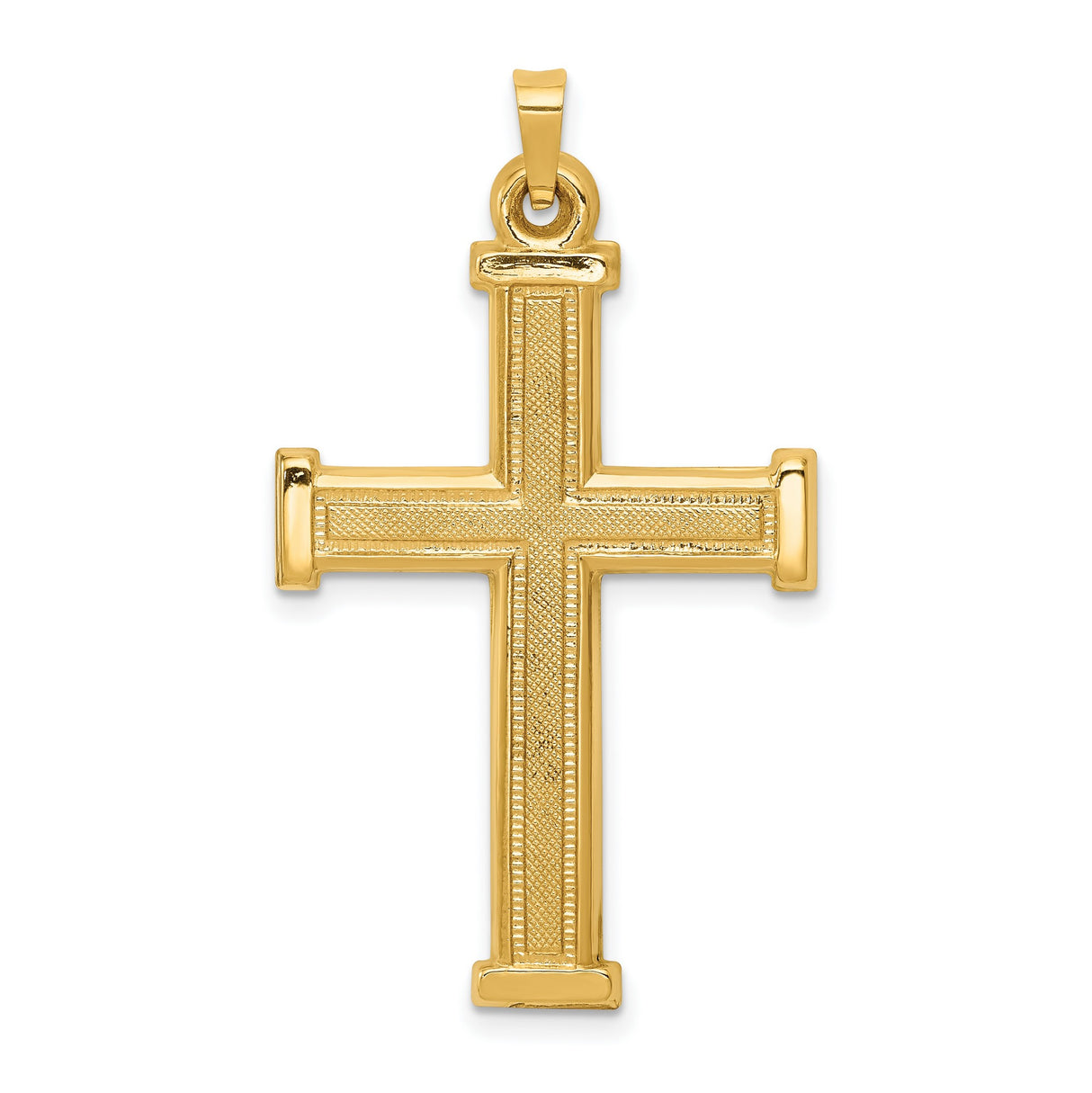 Hollow Latin Cross With Capped Ends Charm Pendant in Real 14k Yellow Gold