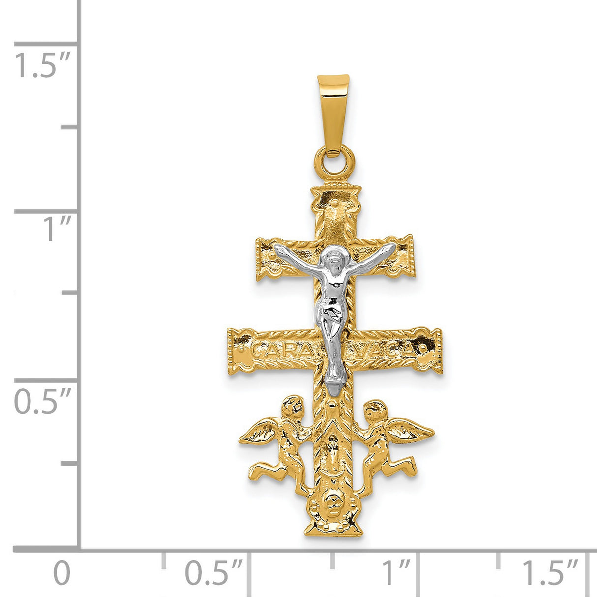 Caravaca Crucifix Charm Pendant in Real 14k Multi-Tone Gold