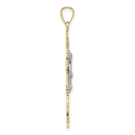 14k Multi-Tone Gold Caravaca Crucifix Pendant with Jesus, Catholic Religious Jewelry
