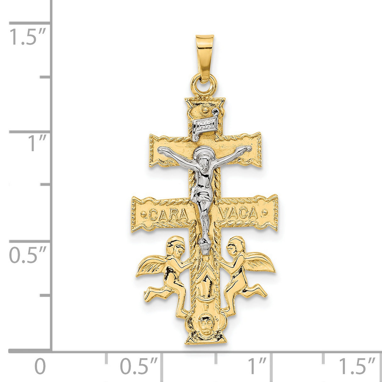 Caravaca Crucifix Charm Pendant in Real 14k Multi-Tone Gold