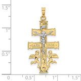 Caravaca Crucifix Charm Pendant in Real 14k Multi-Tone Gold