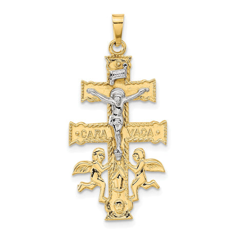 14k Multi-Tone Gold Caravaca Crucifix Pendant with Jesus, Catholic Religious Jewelry