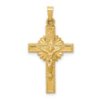 Hollow INRI Latin Crucifix With Flower Design Charm Pendant in Real 14k Yellow Gold