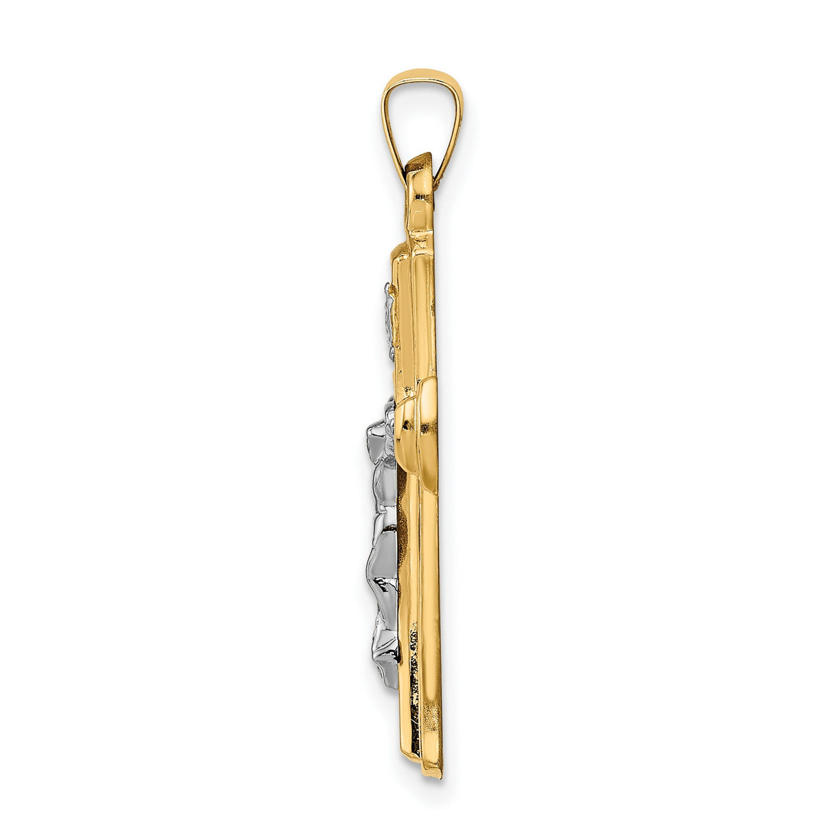 Hollow INRI Patonce Crucifix Charm Pendant in Real 14k Multi-Tone Gold