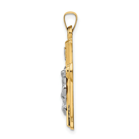 Hollow INRI Patonce Crucifix Charm Pendant in Real 14k Multi-Tone Gold