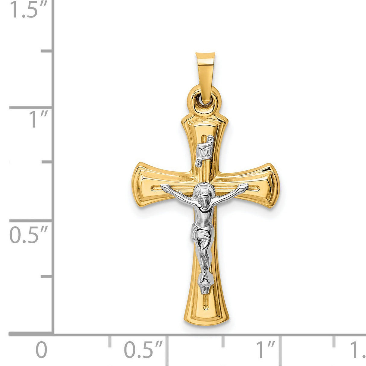 Hollow INRI Patonce Crucifix Charm Pendant in Real 14k Multi-Tone Gold