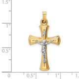 Hollow INRI Patonce Crucifix Charm Pendant in Real 14k Multi-Tone Gold