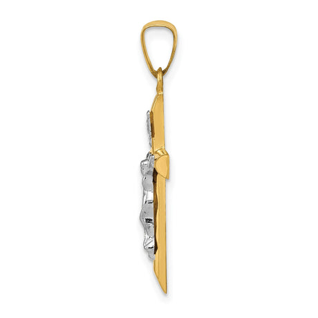 14k Two-Tone Gold INRI Crucifix Cross Pendant, Polished Latin Jesus Religious Charm