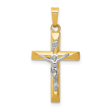Hollow INRI Latin Crucifix Charm Pendant in Real 14k Multi-Tone Gold