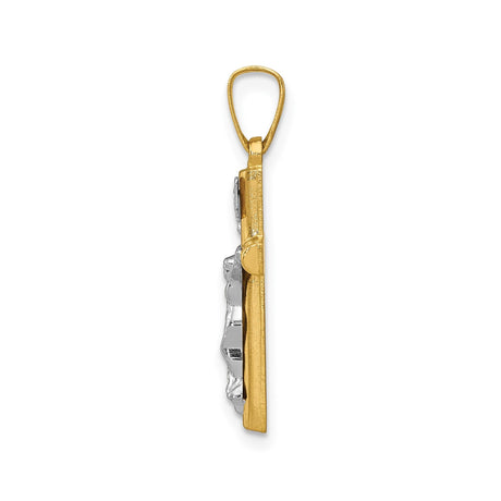 14k Two-Tone Gold Crucifix Cross Pendant, Latin Style with INRI Detail, Religious Charm