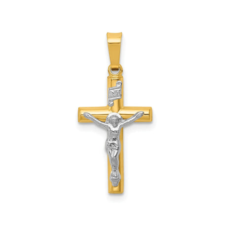 14k Two-Tone Gold Crucifix Cross Pendant, Latin Style with INRI Detail, Religious Charm