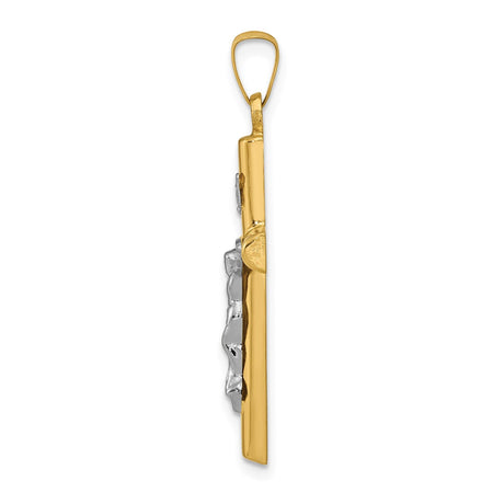 14k Two-Tone Gold Crucifix Pendant with INRI and Jesus Figure, Latin Christian Cross