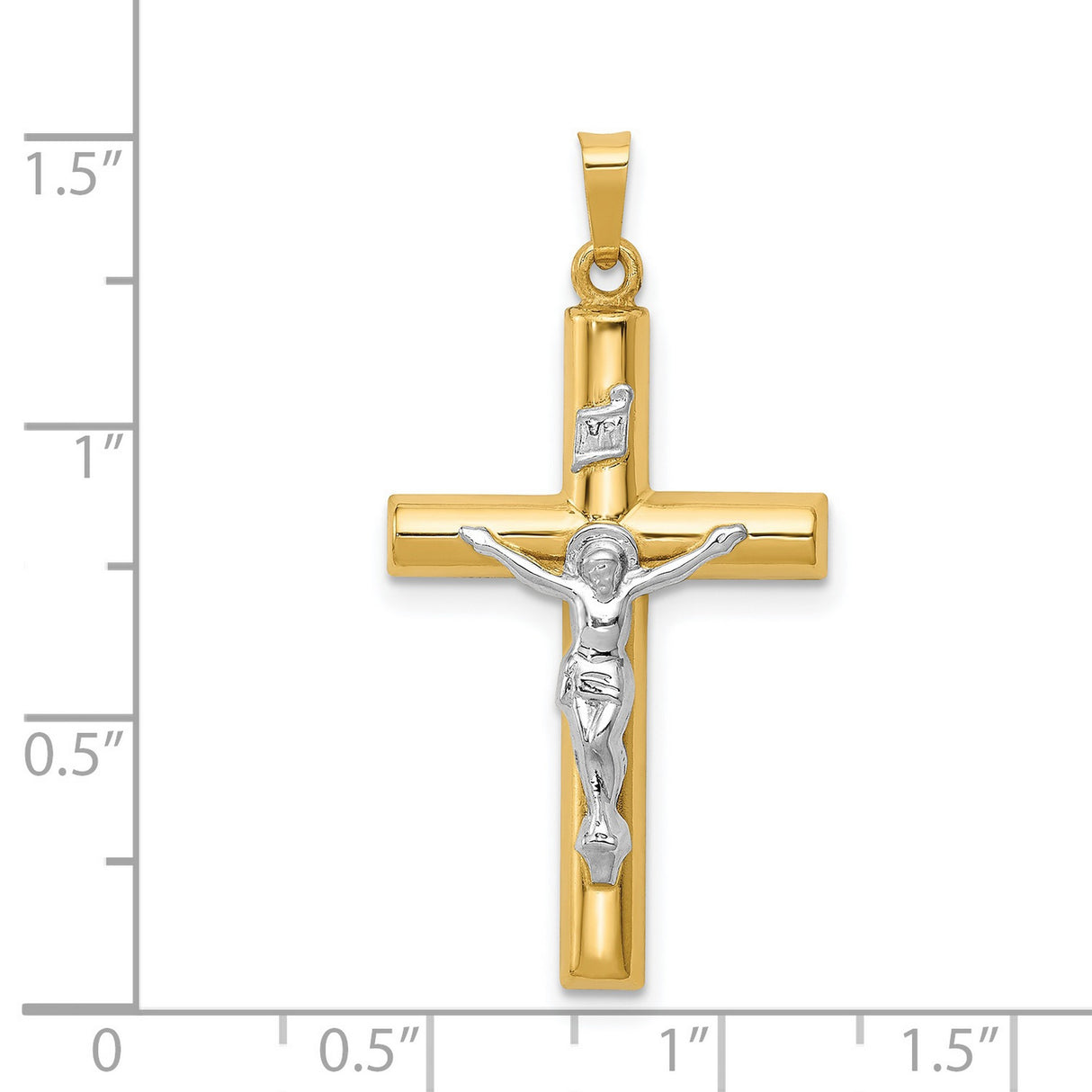Hollow INRI Latin Crucifix Charm Pendant in Real 14k Multi-Tone Gold