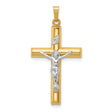 Hollow INRI Latin Crucifix Charm Pendant in Real 14k Multi-Tone Gold