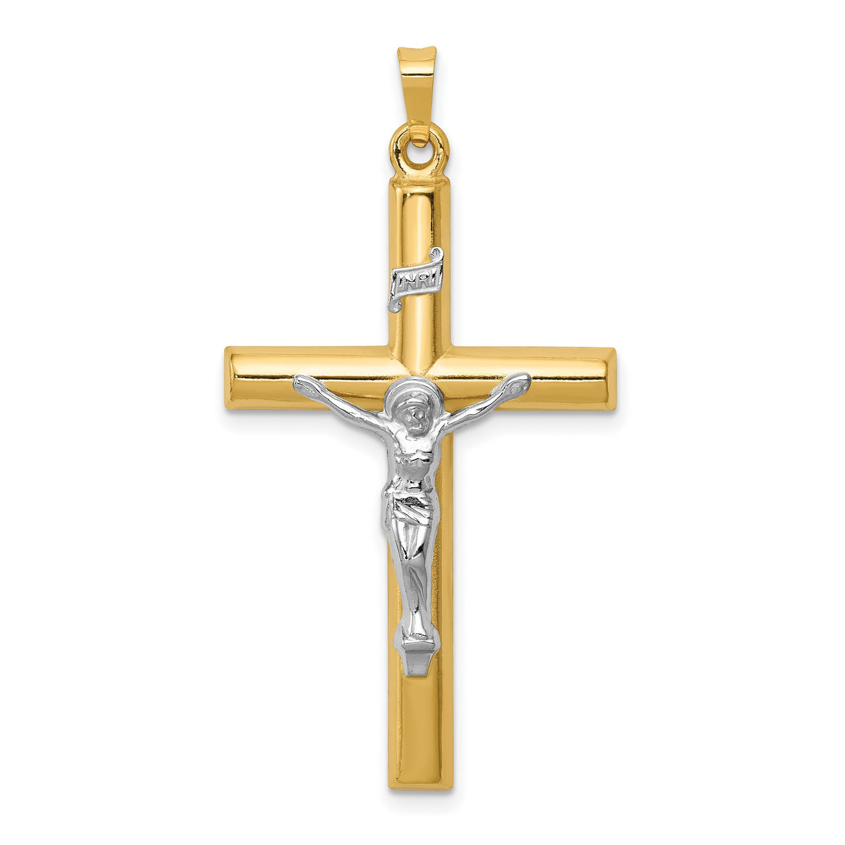 Hollow INRI Latin Crucifix Charm Pendant in Real 14k Multi-Tone Gold