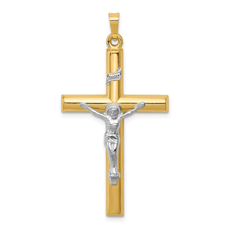 14k Multi-Tone Gold Crucifix Cross Pendant with INRI Jesus Figure, Religious Style