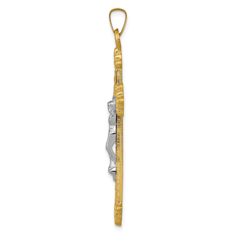 14k Two-Tone Gold Crucifix Cross Pendant with Fleur de Lis Design for Men and Women