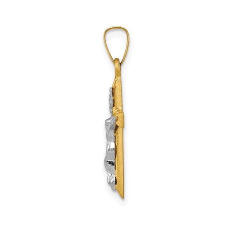 14k Two-Tone Gold Crucifix Pendant with INRI Emblem and Detailed Jesus Figure