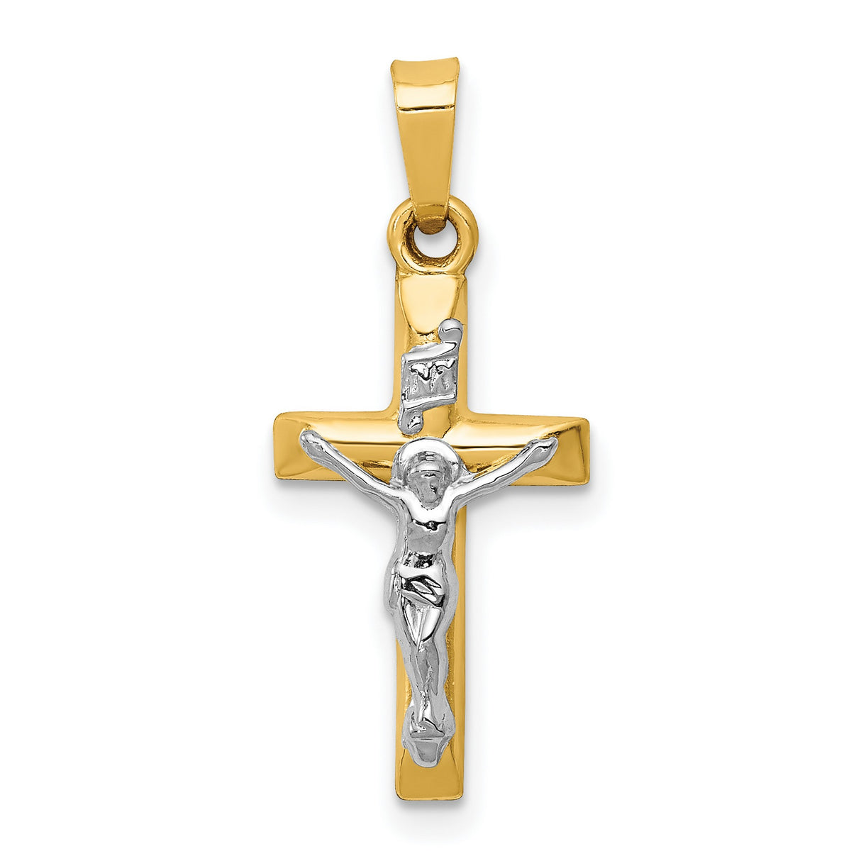 INRI Crucifix 19x11mm Charm Pendant in Real 14k Multi-Tone Gold
