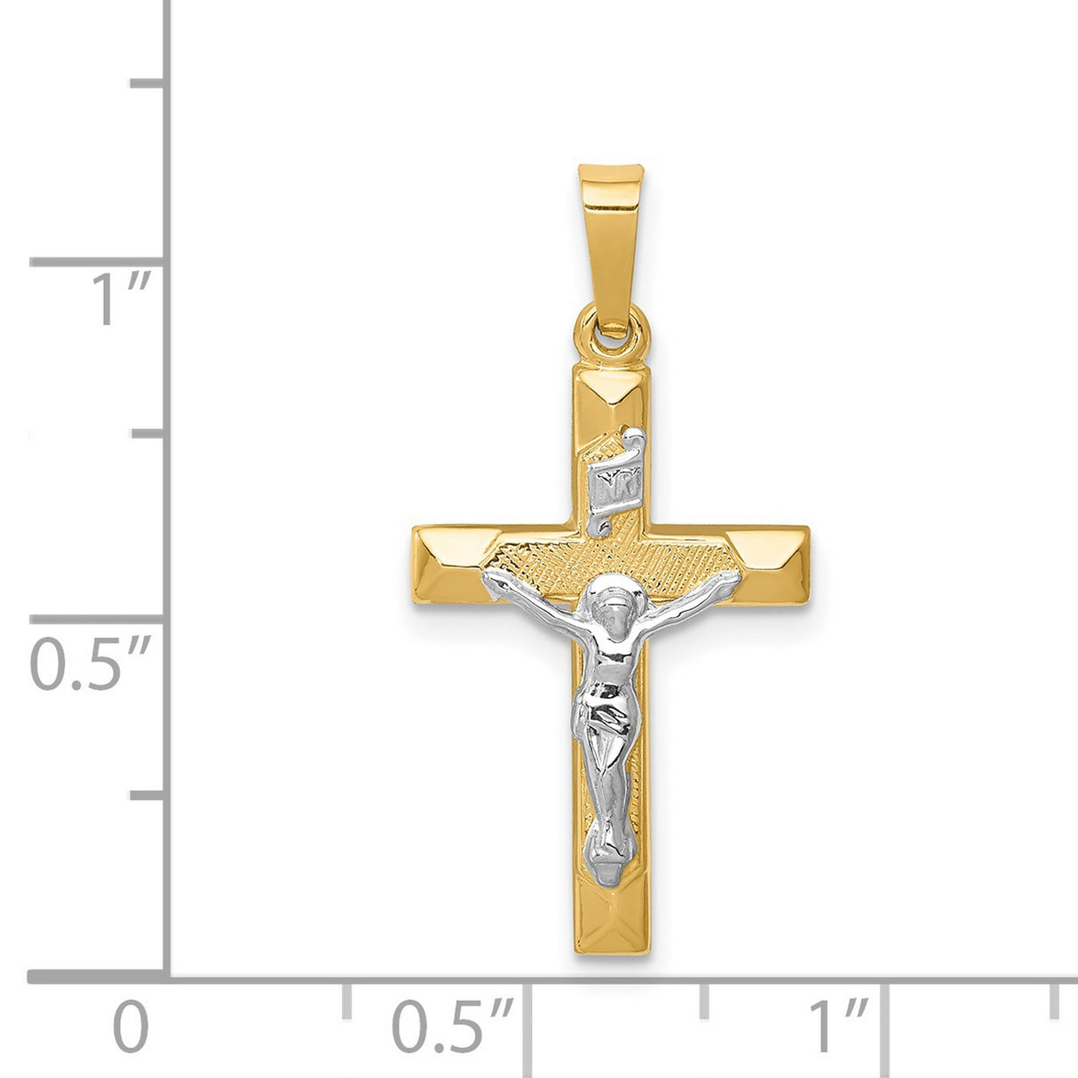 Hollow INRI Latin Crucifix Charm Pendant in Real 14k Multi-Tone Gold