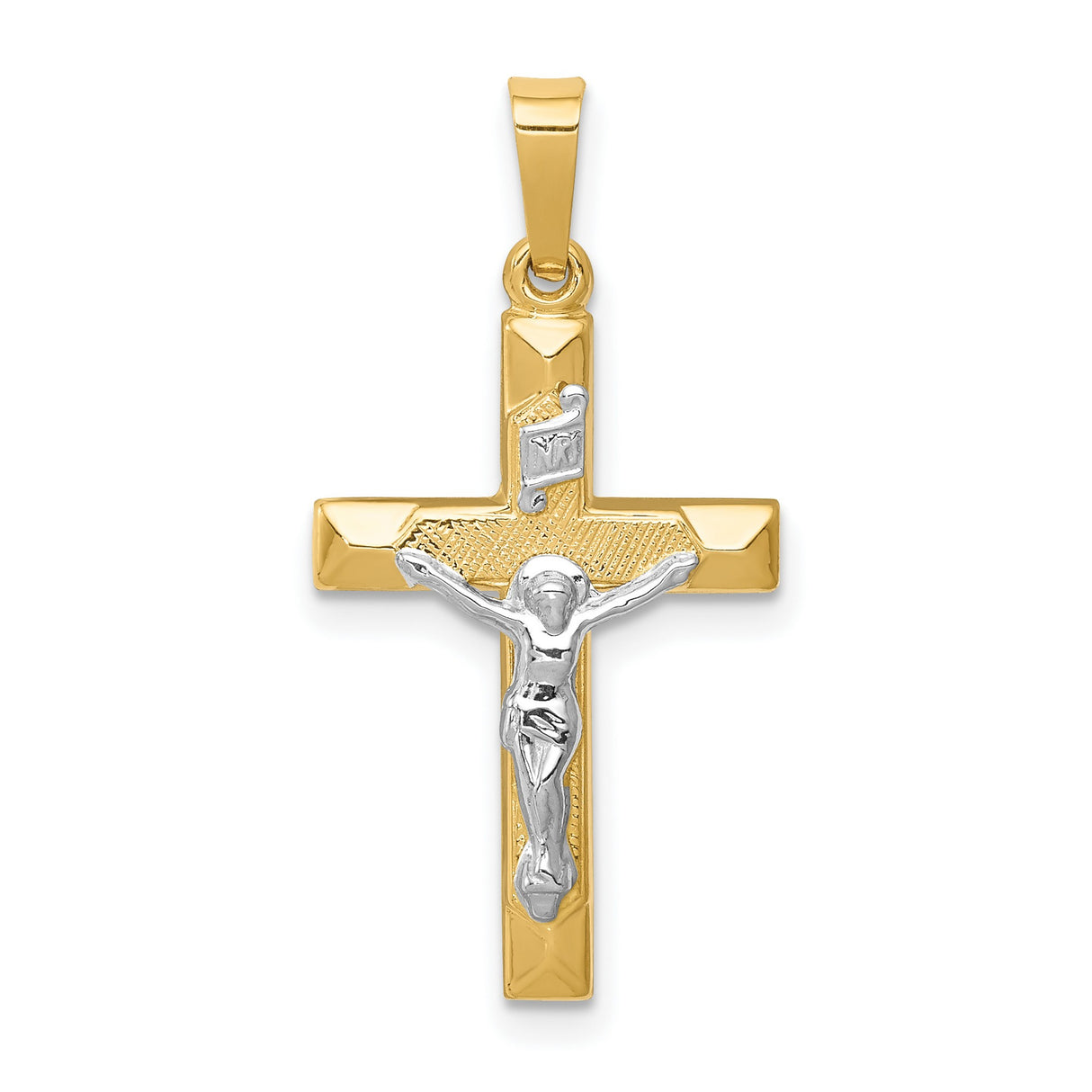 Hollow INRI Latin Crucifix Charm Pendant in Real 14k Multi-Tone Gold