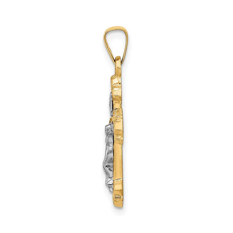 14k Two-Tone Gold Crucifix Cross Pendant with INRI Fleur de Lis and Silver Figure