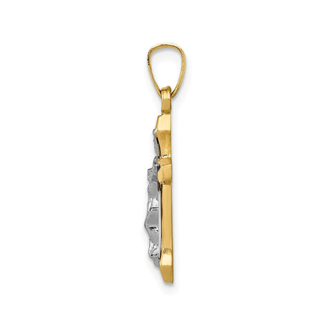14k Multi-Tone Gold Crucifix Cross Pendant with INRI and Textured Jesus Design