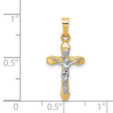 Hollow INRI Crucifix Charm Pendant in Real 14k Multi-Tone Gold