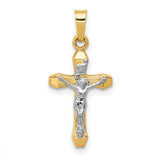 Hollow INRI Crucifix Charm Pendant in Real 14k Multi-Tone Gold