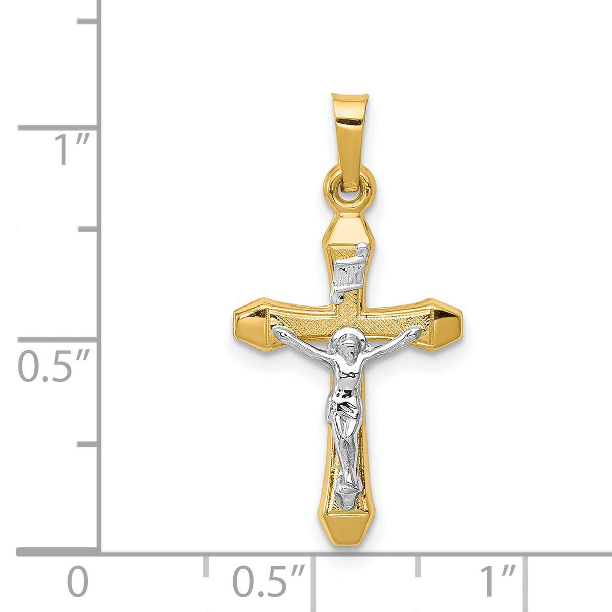 Hollow INRI Crucifix Charm Pendant in Real 14k Multi-Tone Gold