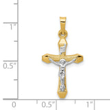 Hollow INRI Crucifix Charm Pendant in Real 14k Multi-Tone Gold